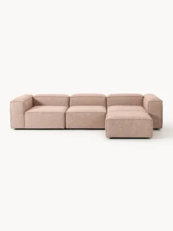 Sofá rinconera modular de mezcla de lino con reposapiés izquierdo/derecho Lennon (4 plazas)