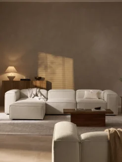 Sofá rinconera modular de mezcla de lino con reposapiés izquierdo/derecho Lennon (4 plazas)