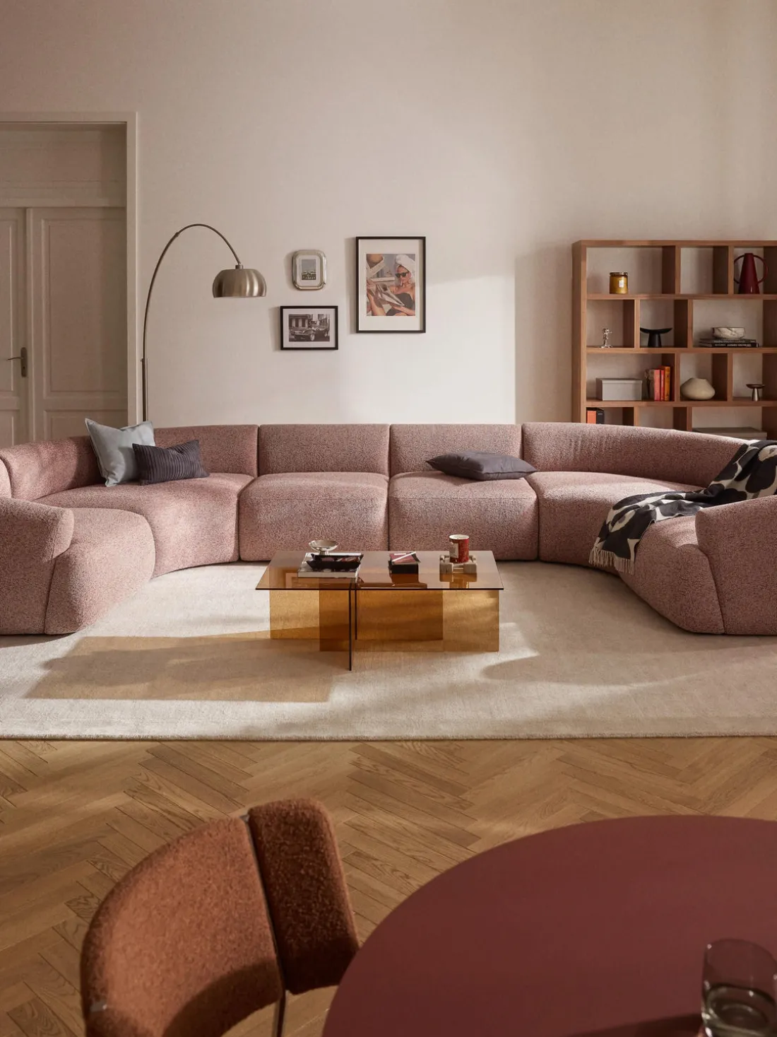 Sofá rinconera modular grande en tejido bouclé Sofia