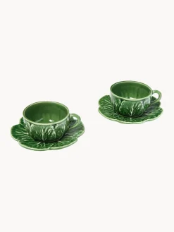 Tazas con platitos pintadas a mano Cabbage, 4 uds.
