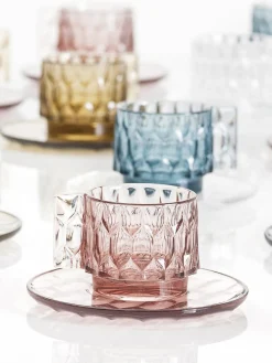 Tazas de café con platitos con relieves Jellies, 4 uds.