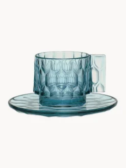 Tazas de café con platitos con relieves Jellies, 4 uds.