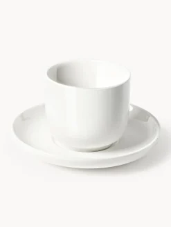 Tazas de café espresso de porcelana con platitos Nessa, 4 uds.