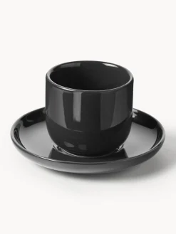 Tazas de café espresso de porcelana con platitos Nessa, 4 uds.
