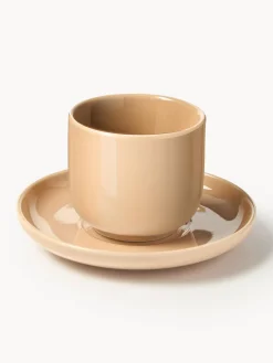 Tazas de café espresso de porcelana con platitos Nessa, 4 uds.