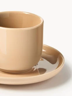 Tazas de café espresso de porcelana con platitos Nessa, 4 uds.