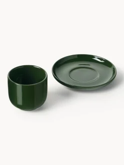 Tazas de café espresso de porcelana con platitos Nessa, 4 uds.