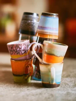 Tazas espresso artesanales con esmalte reactivo 70's, 4 uds.