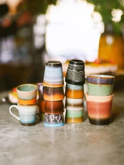 Tazas espresso artesanales con esmalte reactivo 70's, 4 uds.