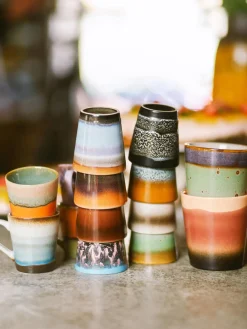 Tazas espresso artesanales con esmalte reactivo 70s, 4 uds.