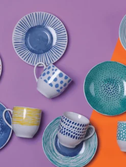 Tazas espresso con platitos, 6 uds.