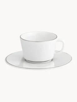 Tazas pequeñas con platitos de porcelana con borde platino pintado a mano Vitruv, 2 uds.