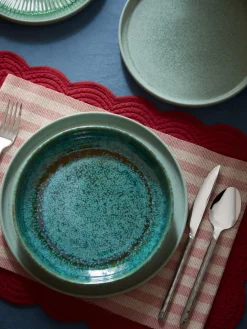 Vajilla artesanal con esmalte reactivo Pam, 4 comensales (12 pzas.)