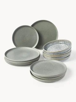 Vajilla artesanal con esmalte reactivo Pam, 4 comensales (12 pzas.)