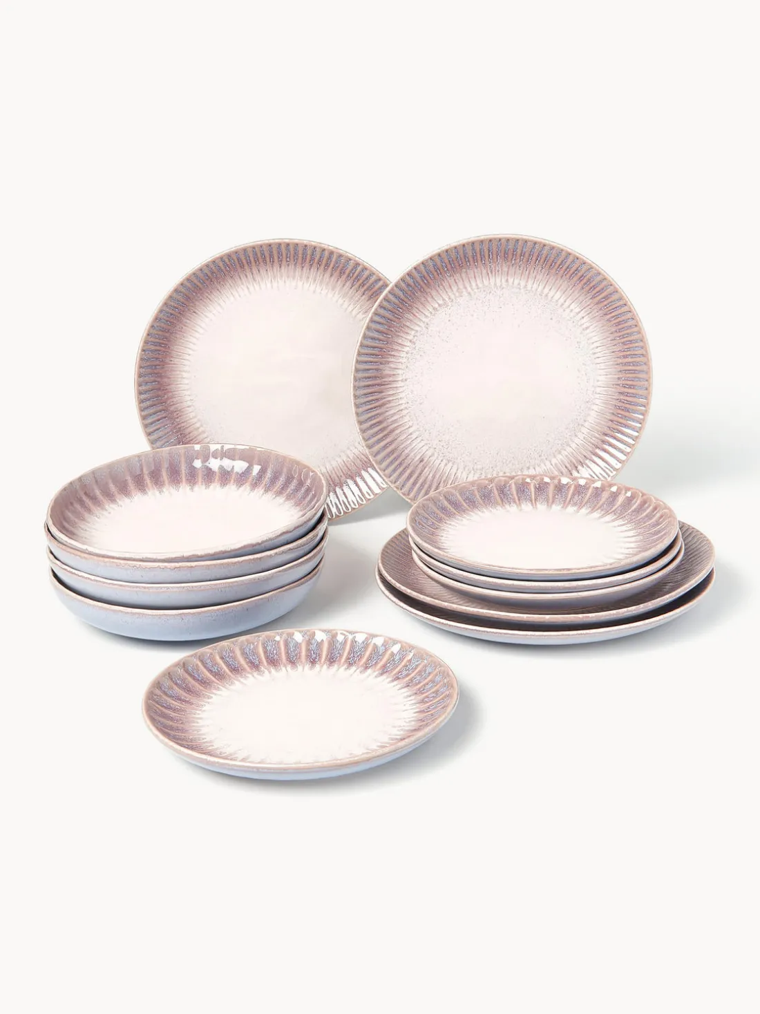 Vajilla artesanal con esmalte reactivo Vinci, 4 comensales (12 pzas)