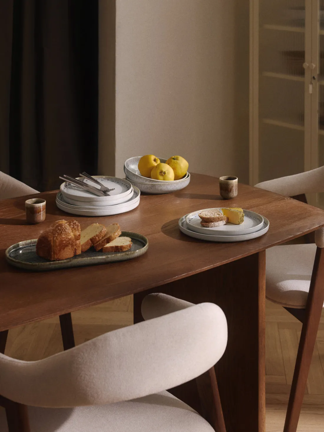 Vajilla artesanal con esmalte reactivo Danza, 4 comensales (12 pzas.)