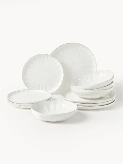 Vajilla de porcelana con relieves Sali, 4 comensales (12 pzas.)
