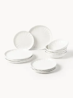 Vajilla de porcelana con relieves Sali, 4 comensales (12 pzas.)