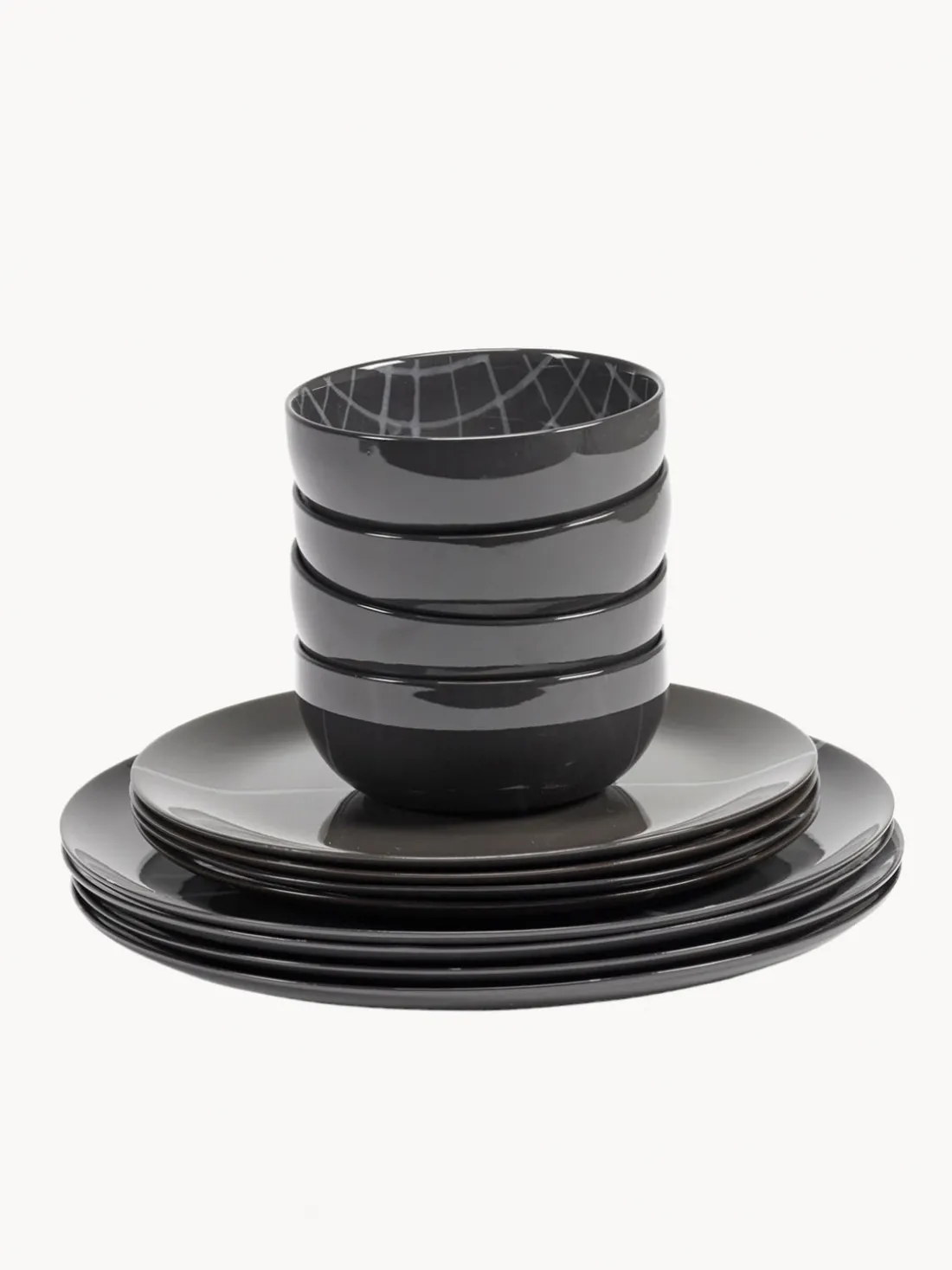 Vajilla de porcelana con esmalte reactivo Zuma, 4 comensales (12 pzas.)