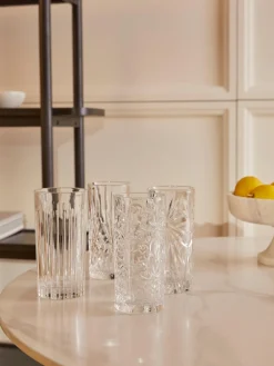 Vasos altos de cristal con relive Bichiera, 4 uds.