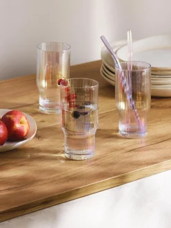 Vasos altos soplados con relieve y brillo nacarado Juno, 4 uds.