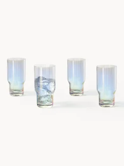 Vasos altos soplados con relieve y brillo nacarado Juno, 4 uds.