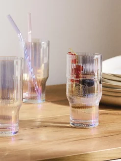 Vasos altos soplados con relieve y brillo nacarado Juno, 4 uds.